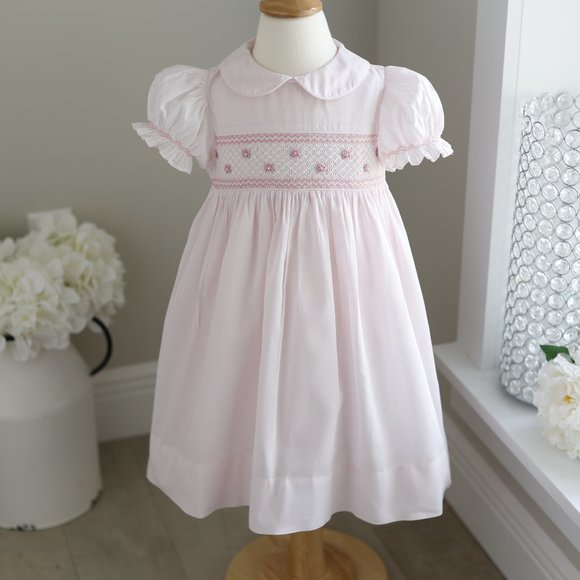 Strasburg Dress Smocked Pink Embroidery Spring Portraits Special Occasion - Picture 2 of 5